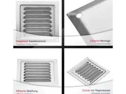 New SOTECH Aluminium-Lüftungsgitter 125 x 125 mm optik Aufschraubbar mit Insektenschutz Edelstahl