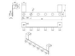 SOTECH Türgarderobe LINEA II Edelstahl mit 6 Haken für 40 mm Türen Ohne Falz