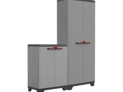 Discount Keter Stilo 2er-Set Kunststoffschrank hoch und niedrig Grau-Schwarz