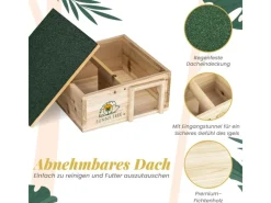 Sunny Tree Igelhaus Wasserdichtes Holz-Igelhaus mit Boden Igel-Futterhaus für Draußen Igelhaus mit Eingangstunnel