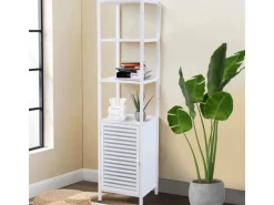 Hot SVITA Badregal L Mit Tür Hoher Badezimmerschrank Regal Freistehend Natur Weiß