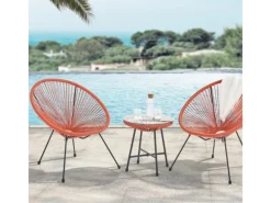 SVITA Bali Balkon Möbel Set Lounge Garnitur Relax Egg-Chair Flecht-Design Terracotta