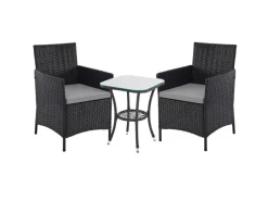 Best SVITA Brooklyn Bistro Gartenmöbelset 3-tlg. Rattan Outdoor Gartenlounge Schwarz