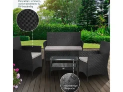New SVITA Brooklyn Polyrattan Sitzgruppe Lounge Gartenmöbel Set Schwarz