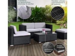 Clearance SVITA California Garten-Lounge Set Mit Haube Polyrattan Gartenset Balkon-Set Rattan-Lounge Schwarz