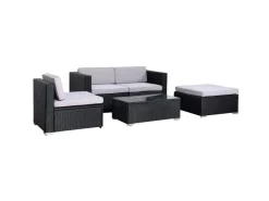 Clearance SVITA California Garten-Lounge Set Mit Haube Polyrattan Gartenset Balkon-Set Rattan-Lounge Schwarz