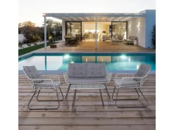 SVITA Capri Balkonmöbel-Set Polyrattan Sitzgruppe Outdoor 4-tlg. Gartenlounge Hell