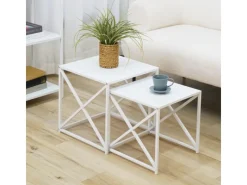 Clearance SVITA Gemo Beistelltisch 2er Set Kaffeetisch Wohnzimmertisch Metalltisch Weiß