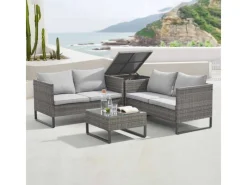 Sale SVITA Kansas Rattanlounge Gartenmöbel Set Gartensofa Polyrattan Grau