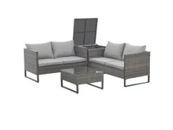 Sale SVITA Kansas Rattanlounge Gartenmöbel Set Gartensofa Polyrattan Grau
