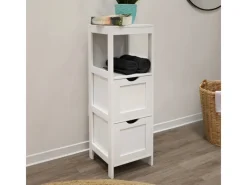 SVITA Lintu Badregal Standregal Badezimmerschrank Schubladen Holzoptik Weiß