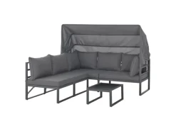 Best SVITA Maui Gartenmöbel-Lounge-Set Mit Dach Outdoor-Sofa Strandkorb-Sonneninsel Stahl Grau