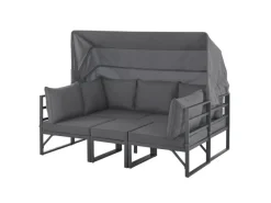 Best SVITA Maui Gartenmöbel-Lounge-Set Mit Dach Outdoor-Sofa Strandkorb-Sonneninsel Stahl Grau