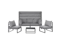 Best SVITA Maui Gartenmöbel-Lounge-Set Mit Dach Outdoor-Sofa Strandkorb-Sonneninsel Stahl Hellgrau
