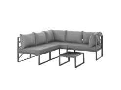 Best SVITA Maui Gartenmöbel-Lounge-Set Mit Dach Outdoor-Sofa Strandkorb-Sonneninsel Stahl Hellgrau