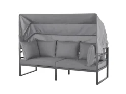 Best SVITA Maui Gartenmöbel-Lounge-Set Mit Dach Outdoor-Sofa Strandkorb-Sonneninsel Stahl Hellgrau