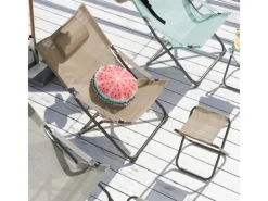 Sale SVITA Tomra Liegestuhl Mit Hocker Klappbar Campingstuhl Kopfkissen Taupe