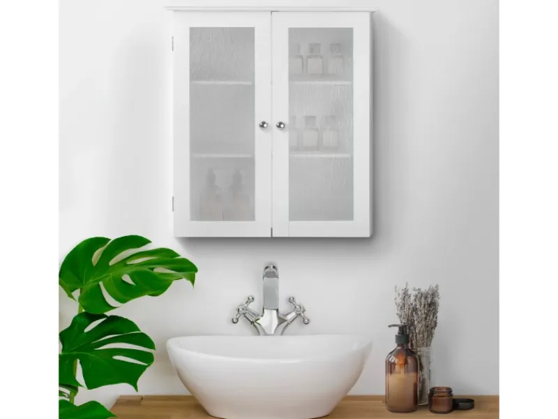 Teamson Home Badezimmer Connor Wandschrank mit 2 Glastüren Weiß