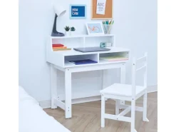 Teamson Kids Kinder Holzschreiber Stühle Set mit Aufbewahrung auf dem Tisch Weiß