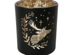 Best Teelicht-Glas Hirsch Ø 7 cm x 8 cm 4-fach sortiert Schwarz