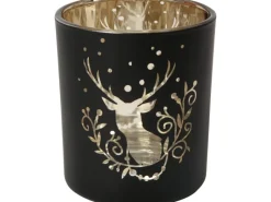 Best Teelicht-Glas Hirsch Ø 7 cm x 8 cm 4-fach sortiert Schwarz