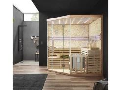 Home Deluxe Traditionelle Sauna SKYLINE BIG Tannenholz Natur XL mit Kunststeinwand