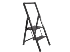 TRUTZHOLM Alu Trittleiter 2 Stufig Klappbar Handlauf 150kg Anti Rutsch Trittflächen TÜV GS Schwarz