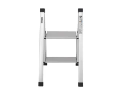 TRUTZHOLM Trittleiter 2 Stufig Klappbar bis 150 kg Alu Anti Rutsch Trittflächen TÜV GS Silber