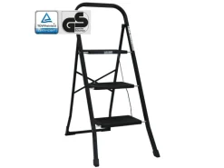 TRUTZHOLM Trittleiter 3 Stufen Klappbar TÜV/GS 150 kg Anti-Rutsch Trittflächen Schwarz