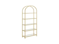 Vasagle Bücherregal 5 Ablagen Hartglas 30,2 cm x 83 cm x 183,5 cm Gold