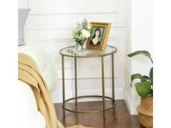 Vasagle Beistelltisch Hartglas Ø 50 cm x 50 cm Gold