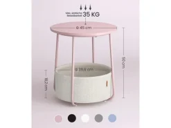 Clearance Vasagle Beistelltisch mit Stoff-Korb Ø 45 cm x 51 cm Rosa-Weiß