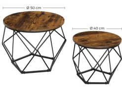 Vasagle Couchtisch 2er Set Tischplatte Abnehmbar Braun-Schwarz