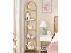 Vasagle Eckregal 5 Ebenen Hartglas 28 cm x 28 cm x 158 cm Gold