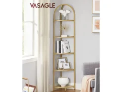 Vasagle Eckregal 5 Ebenen Hartglas 28 cm x 28 cm x 158 cm Gold