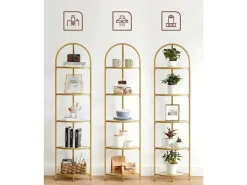 Vasagle Eckregal 5 Ebenen Hartglas 28 cm x 28 cm x 158 cm Gold