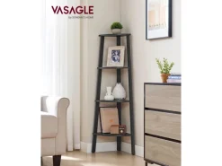 Vasagle Eckregal 4 Ebenen 33,4 cm x 33,4 cm x 124,5 Grau-Schwarz
