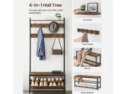 Vasagle Garderobenständer mit Sitzbank 30 cm x 85 cm x 180 cm Braun-Schwarz