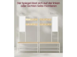 Vasagle Garderobenständer Modern 35 cm x 98 cm x 180 cm Eiche-Weiß
