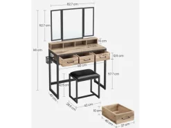 Vasagle Schminktisch mit Hocker Eichenbraun-Schwarz