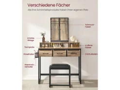 Vasagle Schminktisch mit Hocker Eichenbraun-Schwarz