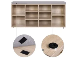 Vasagle Schuhbank 30 cm x 104 cm x 48 cm Eichefarben-Grau