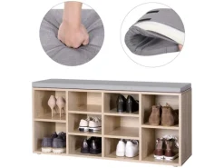 Vasagle Schuhbank 30 cm x 104 cm x 48 cm Eichefarben-Grau