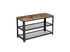 Vasagle Schuhbank mit 2 Gitterablagen 30 cm x 73 cm x 45 cm Braun-Schwarz