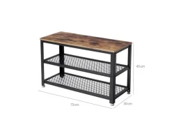 Vasagle Schuhbank mit 2 Gitterablagen 30 cm x 73 cm x 45 cm Braun-Schwarz