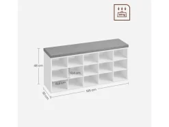 Hot Vasagle Schuhbank mit Sitzkissen 30 cm x 105 cm x 48 cm Weiß-Grau