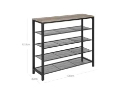 Vasagle Schuhregal 4 Ebenen 100 cm x 30 cm x 92,5 cm Grau-Schwarz