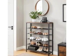 Vasagle Schuhregal 5 Ebenen 30 cm x 100 cm x 110 cm Braun-Schwarz