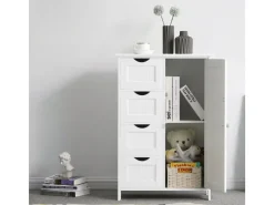 Vasagle Sideboard mit 4 Schubladen 30 cm x 55 cm x 81 cm Weiß