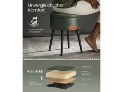 Vasagle Sitzhocker mit Stauraum Ø 32 cm x 44 cm Waldgrün